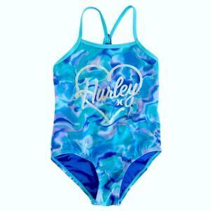 Hurley Girl’s UPF 50+ One Piece Quick Dry Blue Tie Dye Swimsuit Size 4 NWT